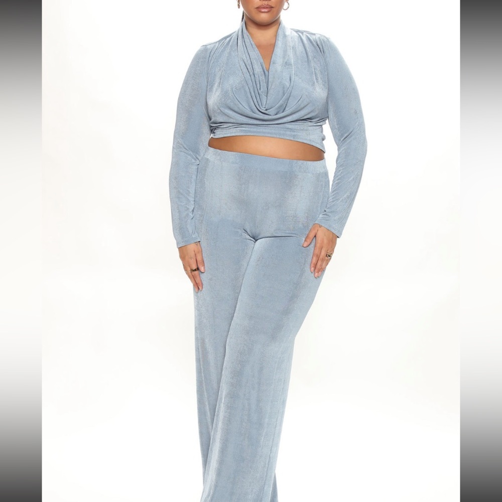 Yasmine Slinky Pants Set- Light Blue